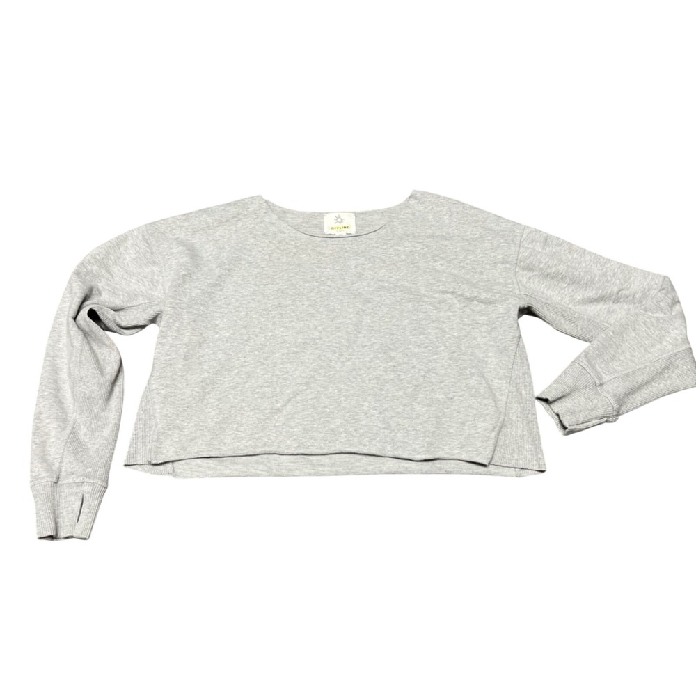 Offline by Aerie Gray Cropped‎ Sweatshirt Long Sleeve Thumbhole Boxy Raw Hem M